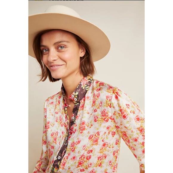 Anthropologie Hemant & Nandita Fatima Mixed Floral Button Up Blouse Small Ae14 - Picture 4 of 12